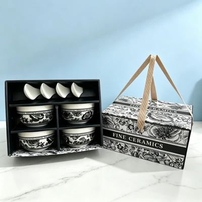Black rose-4 bowls and 4 spoons [20 sets/box]
