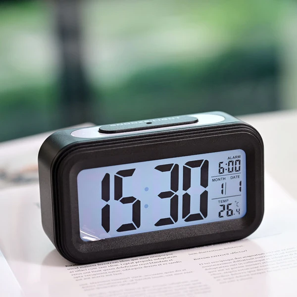 Black Digital Alarm Clock-Smart Night Light Table Clock
