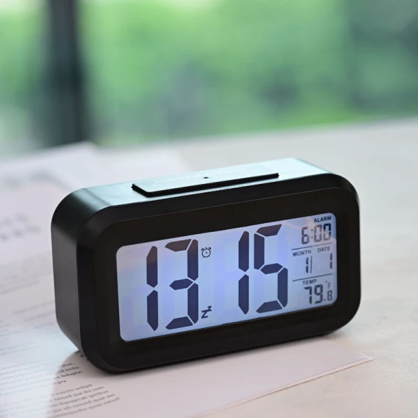 Black Digital Alarm Clock-Smart Night Light Table Clock
