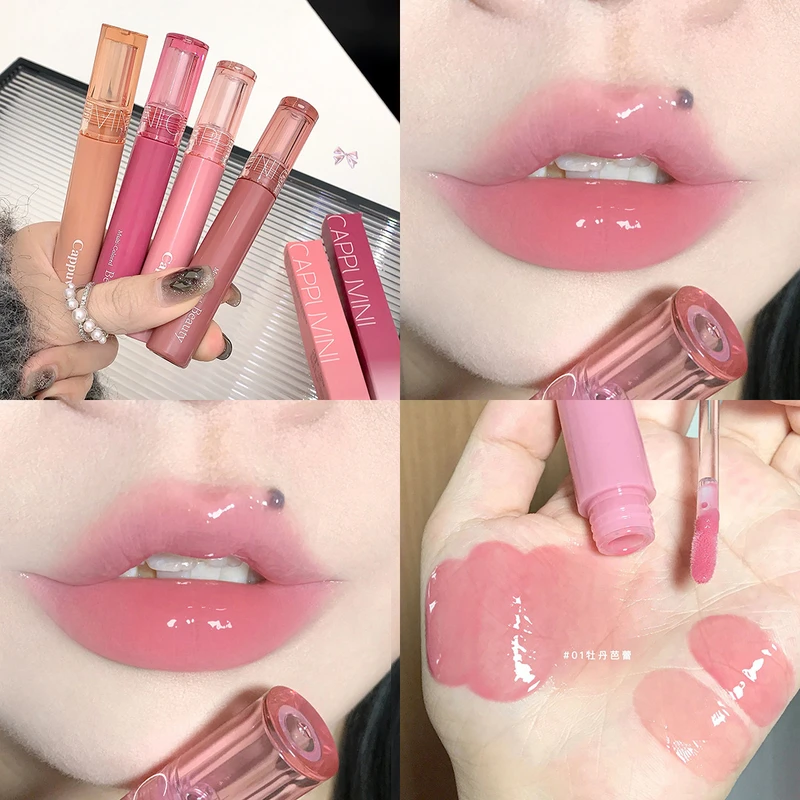 Cappuvini Beauty Juice Lip Glaze Mirror Water Glossy Gummy Jelly Lip Glaze Women's Affordable Lipstick Student Makeup