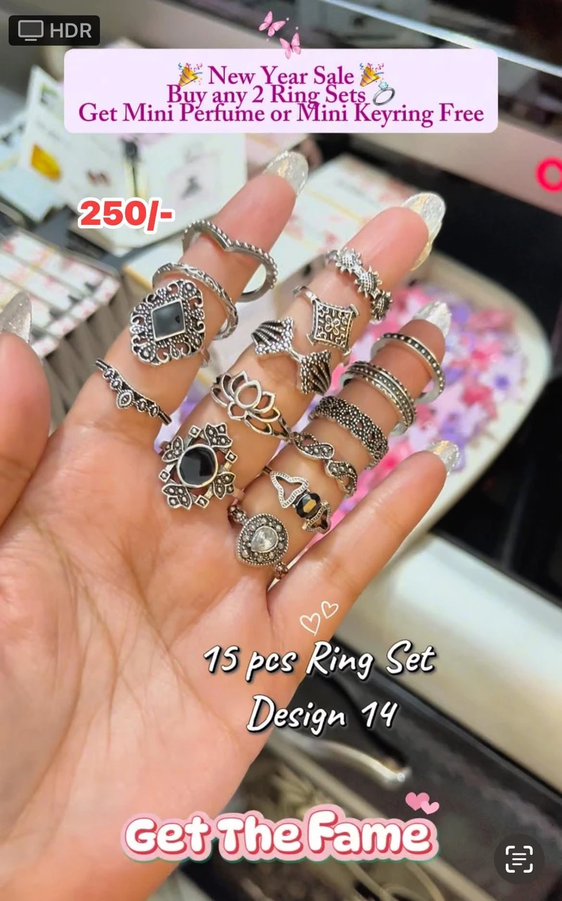 15 pcs Black Rings Set ✨💍