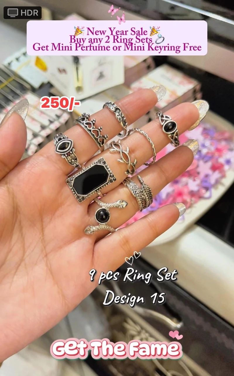 9 pcs Black Snake Rings Set ✨💍