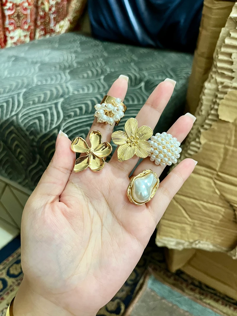 5 pcs Big Size Pearl Ring Set ✨💍