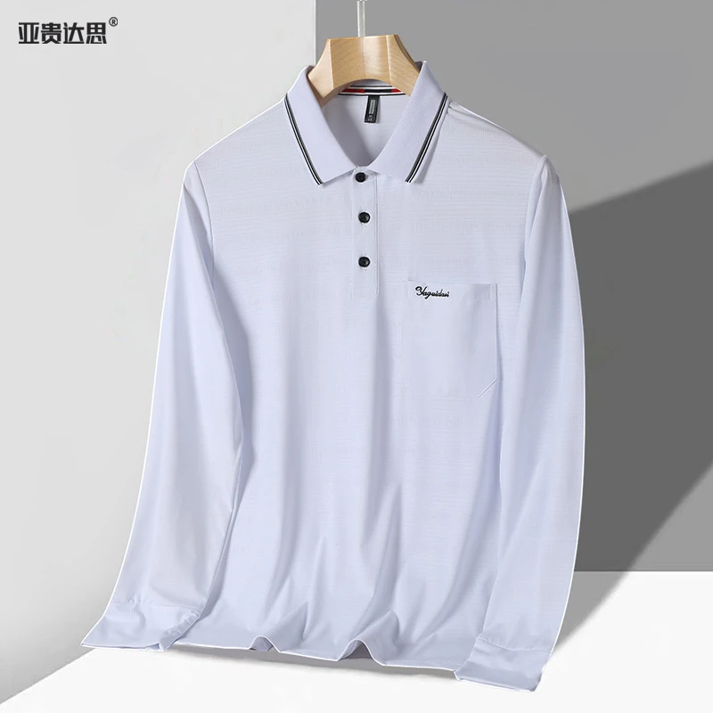 Ice Silk Thin Long-Sleeved Lapel T-Shirt Middle-Aged Dad Summer Polo Shirt Middle-Aged and Elderly Men's Loose Top