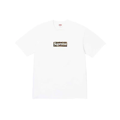 Supreme ss24 leopard print box logo short-sleeved american trendy t-shirt for men and women, white