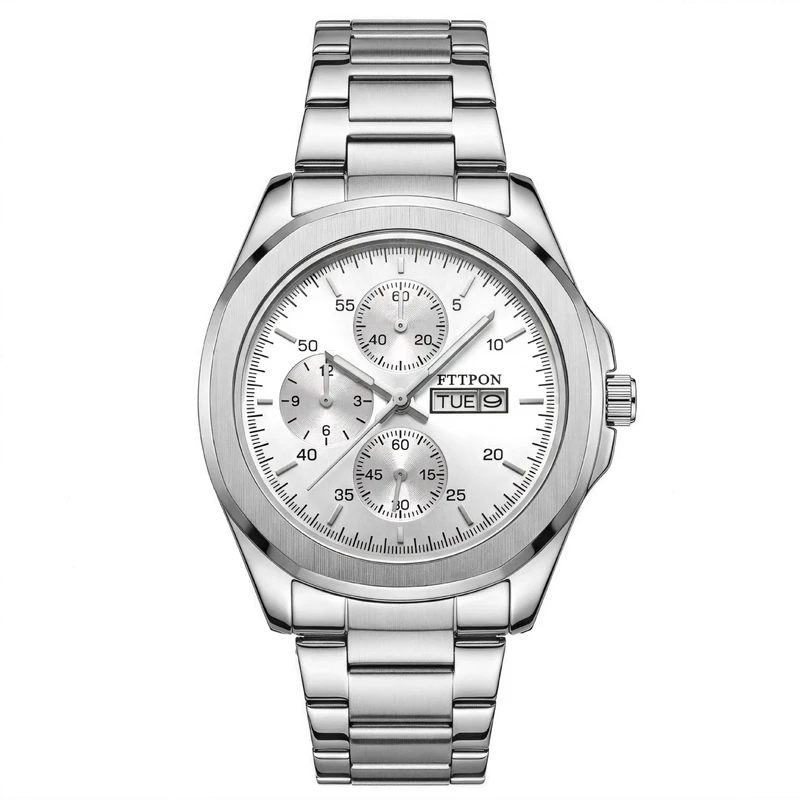 FTTPON brand dual calendar three-eye high-end business fashion casual light luxury popular lifestyle waterproof quartz wristwatch