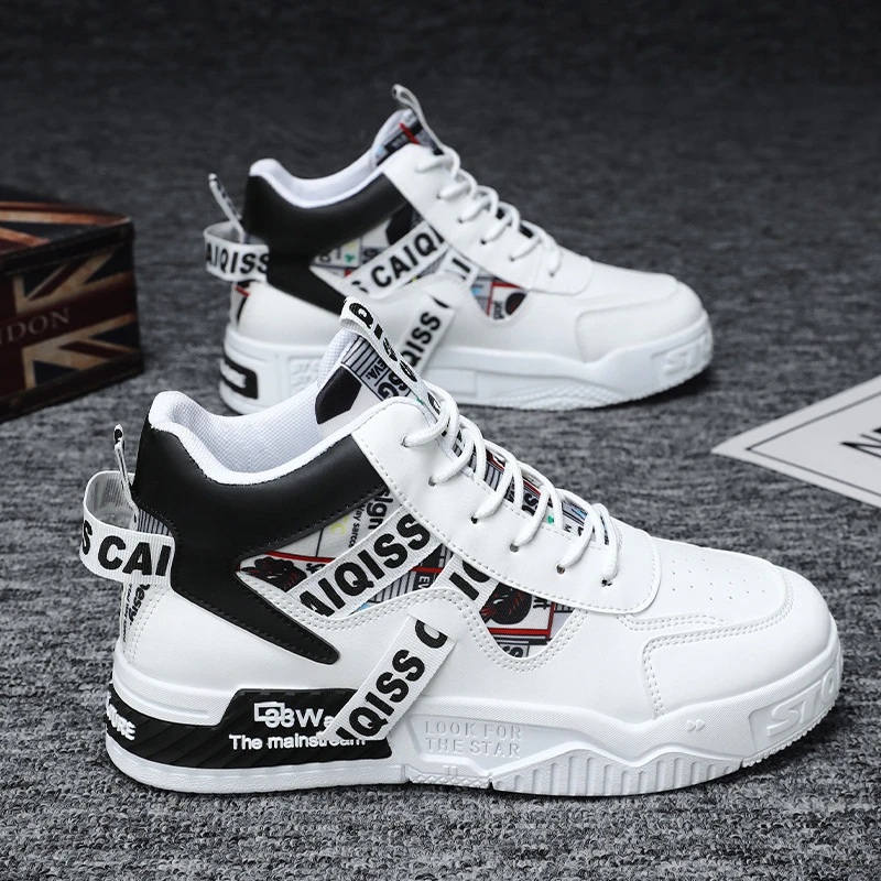 Men's Shoes 2024 New Autumn White Shoes Korean Style Trendy High-top Board Shoes Youth Leisure Sports Trendy Shoes for Men