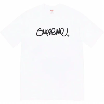 Supreme ss22 line cursive letter graffiti round neck short-sleeved t-shirt for men and women, same style white