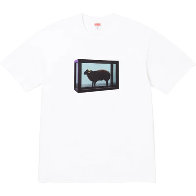 Supreme damien hirst joint model sheep printing pattern round neck short-sleeved t-shirt for men and women white