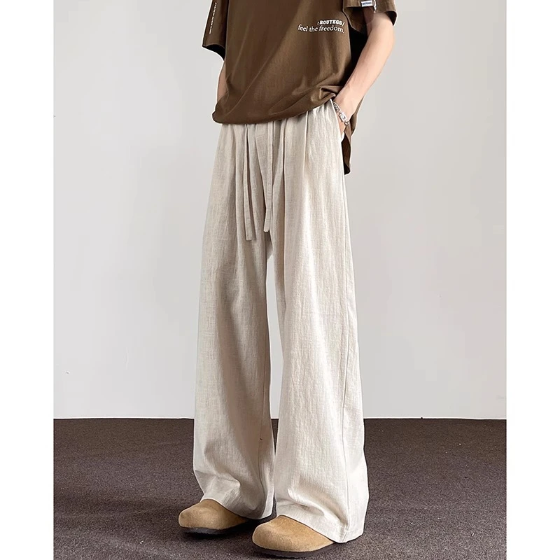 Customized Pure Cotton Pants for Men in Summer, Loose Straight Drape, Men's Pants, Wide-Leg Pants, Boys' Japanese Style Trendy Casual Pants