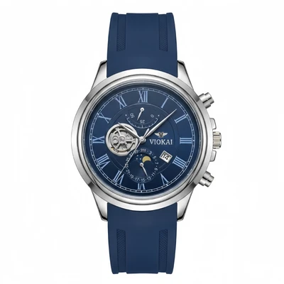 White case, blue dial