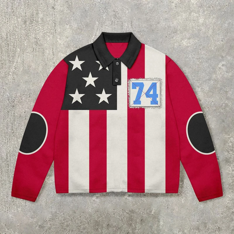 2025 AliExpress new fashion trend 3D printing long sleeve POLO street trend sweater