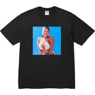Supreme ss25 short-sleeved t-shirt with english logo pattern on the back, same style for men and women, black