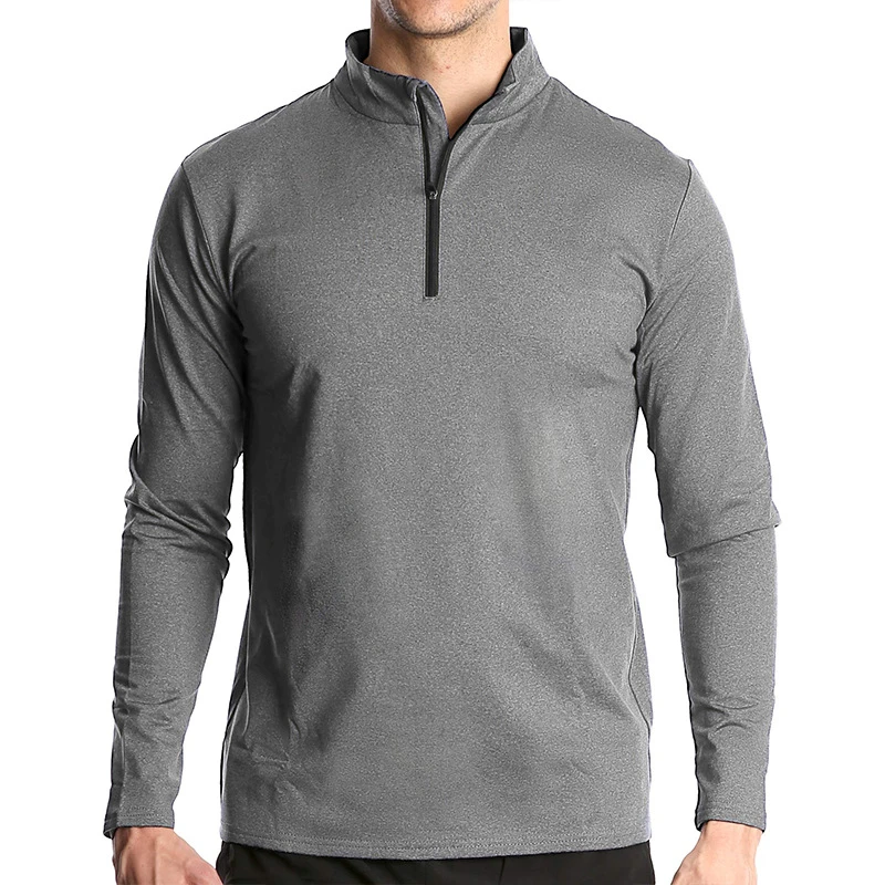 2025 Autumn Amazon European and American Men's Long-Sleeved Quick-Drying Sports Running Pullover Half-Zip Solid Color Breathable T-Shirt
