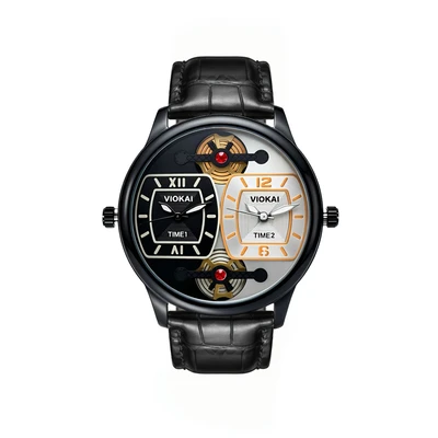 Square black and orange dial + black leather strap