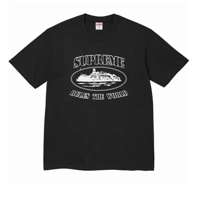 Supreme x corteiz joint model fw23 chest printing pattern short-sleeved t-shirt, same style for men and women, black