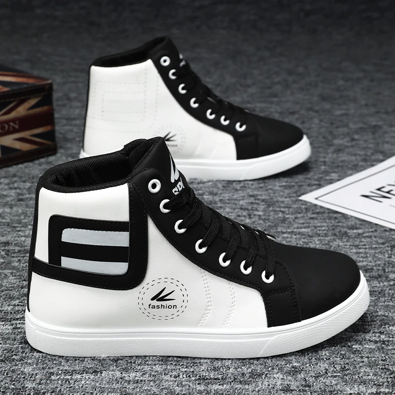Men's Shoes 2024 Autumn New Men's High-top Shoes Men's Korean Style Fashionable Shoes White Sneakers Student Sports Casual Shoes Fashionable