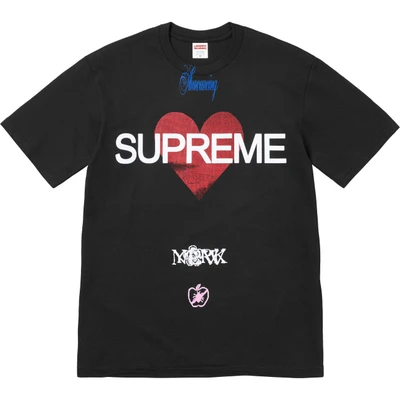 Supreme ss25 heart-shaped logo pattern round neck short-sleeved t-shirt for men and women, black