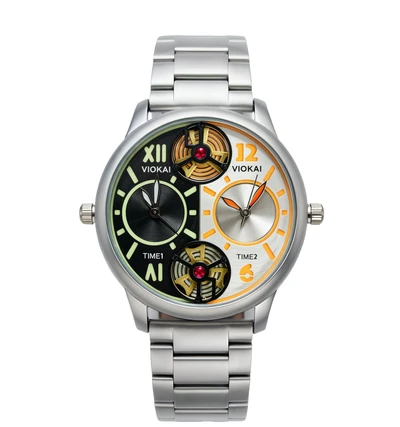 Round black and orange dial + white strap