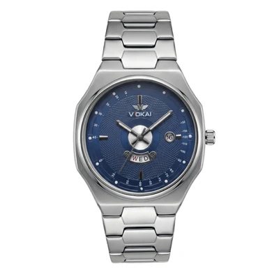 Model A, white case, blue dial
