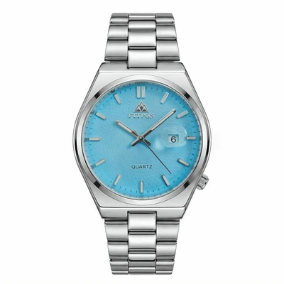 Silver-white sky blue dial