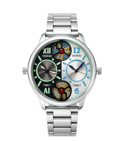 Round black and blue dial + white strap