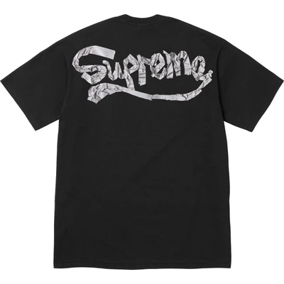 Supreme ss25 back tape logo printing round neck short-sleeved t-shirt, same style for men and women, black