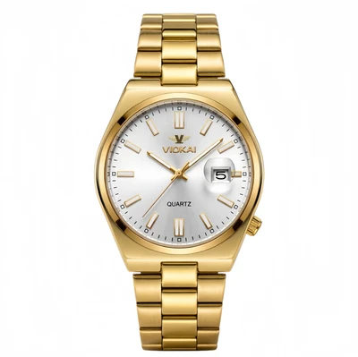 Gold case, white dial