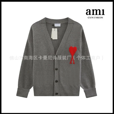 Dark gray red heart [a5 jacquard cardigan style]