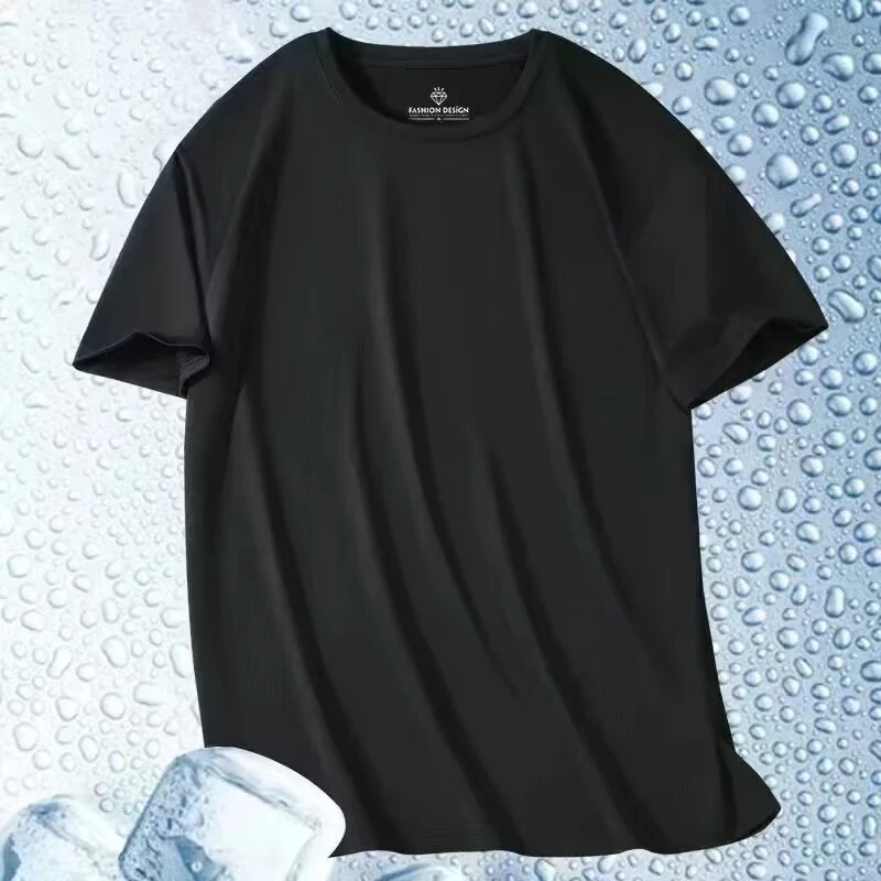 Ice Silk Short-sleeved T-shirt Men's Summer Thin Quick-drying Mesh Sports Top Half-sleeved T-shirt Middle-aged Dad's Summer Dress