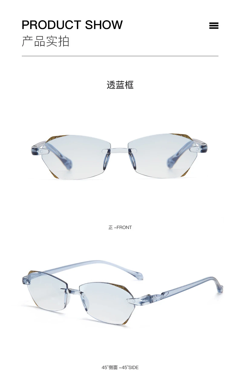 26 Smart Zoom New Fashionable Women's Polygonal Frameless Anti-Blue Light Reading Glasses Wholesale