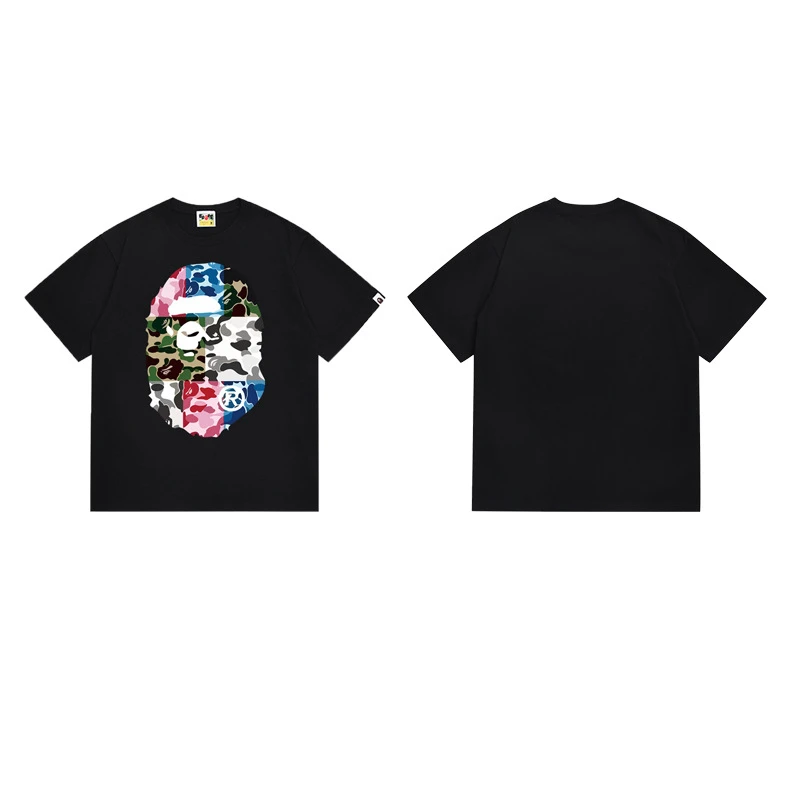 Cross-Border Wholesale Bape Long-Term Stable Supply 260g Casual Short-Sleeved T-Shirts for Men and Women, Couple's Style