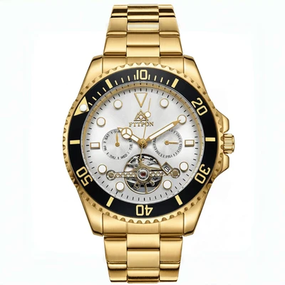 Gold case, white dial