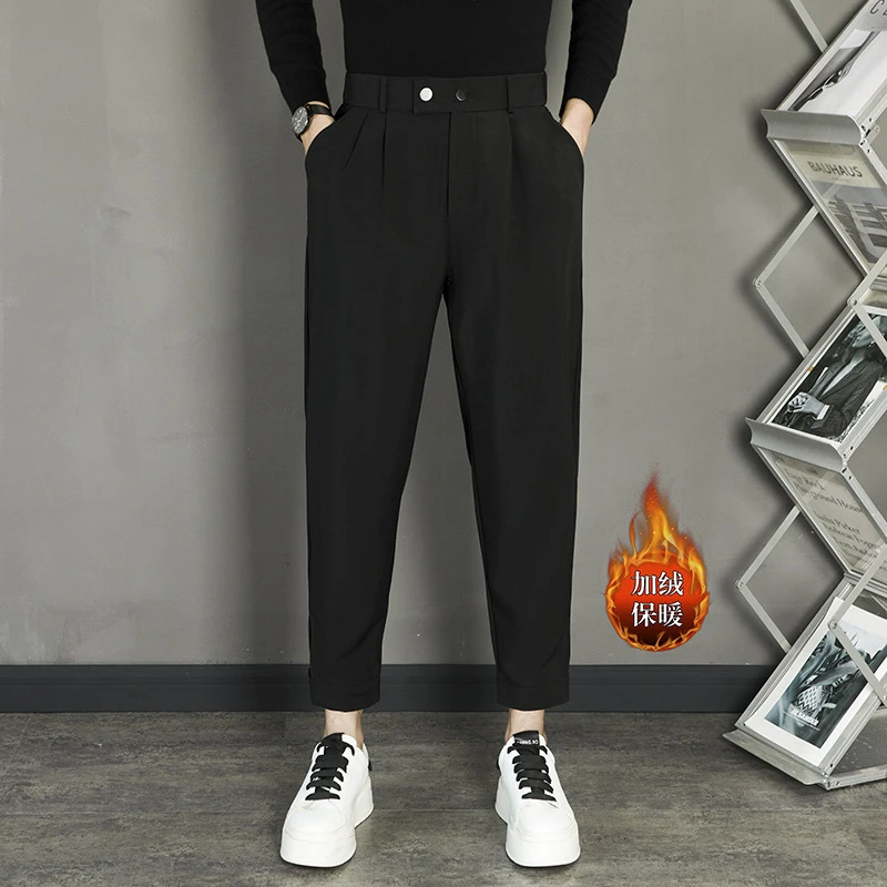 Autumn and Winter Ankle-length Pants Men's fleece-lined Ankle-length Pants Dape Men's Western-style Pants Korean-style Haren Pants Casual Pants