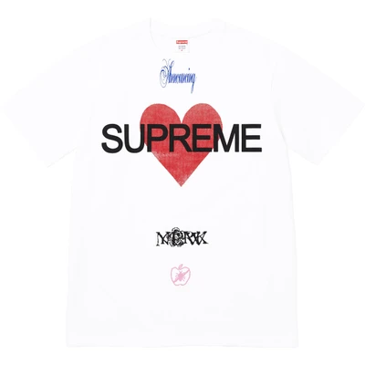 Supreme ss25 heart-shaped logo pattern round neck short-sleeved t-shirt for men and women, white