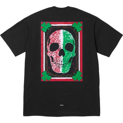 Supreme × mike kelley joint model ss26 back skull clover printing short-sleeved t-shirt, same style for men and women, black