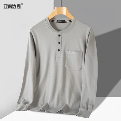 8807 cotton Henley collar light gray