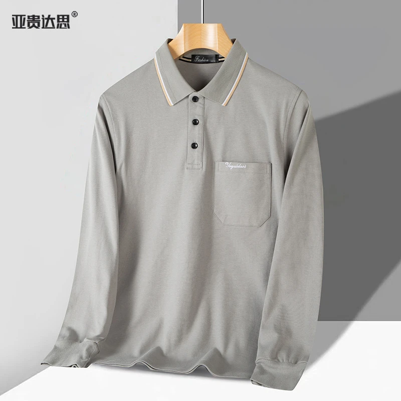 Dad's Spring Top Middle-aged Men's Middle-aged Long-sleeved Polo Shirt Pure Cotton Base Shirt Grandpa's Spring and Autumn T-shirt