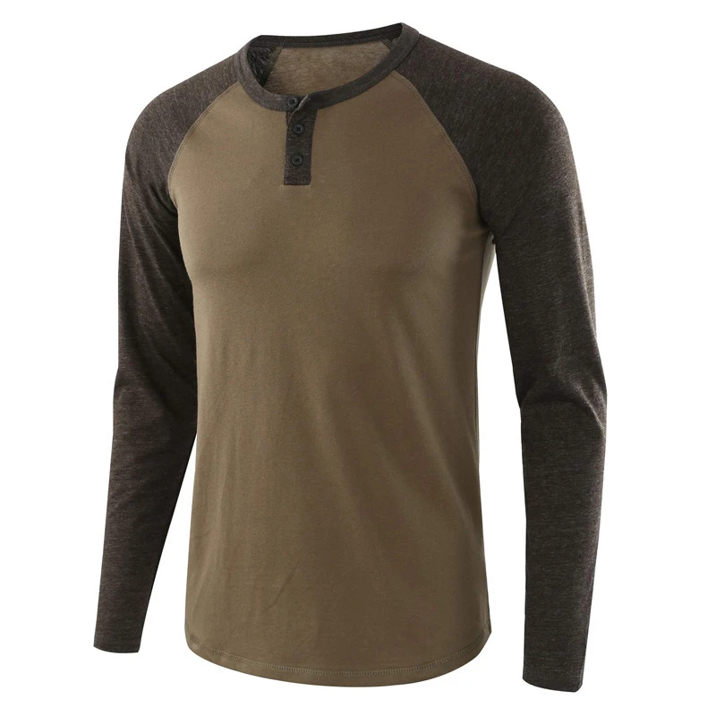 2022 New Amazon Foreign Trade Long-sleeved T-shirt Men's Large Size Color-matching European and American Casual Loose Henry T-shirt