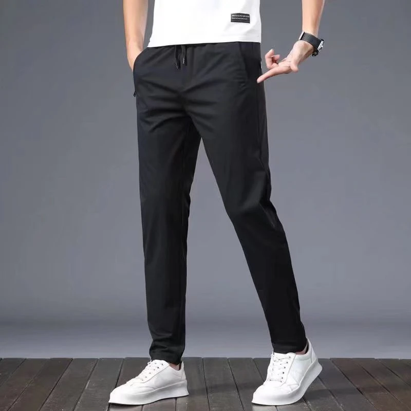 Ice Silk Sports Pants Men's Casual Trousers Loose Summer Ins Fashionable Youth All-match Loose plus size Straight Leg Pants