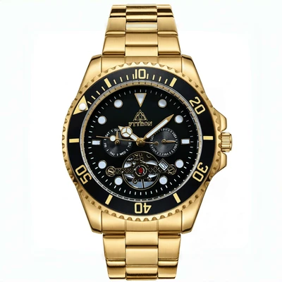 Gold case, black dial