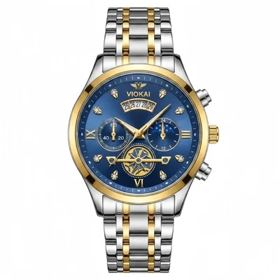 Gold case blue dial