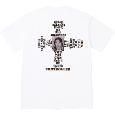 Supreme fw25 round neck plaid back character printing short-sleeved t-shirt for men and women white