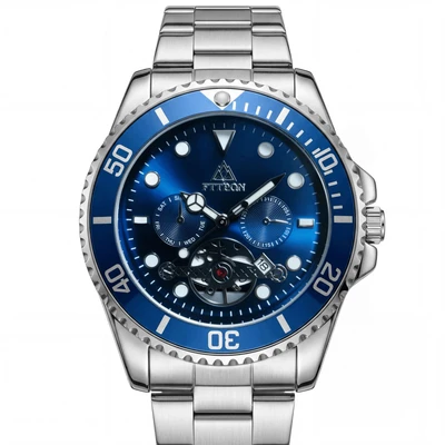 White case, blue dial