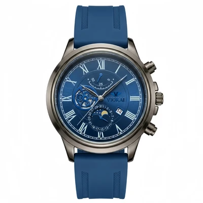 Gunmetal case, blue dial