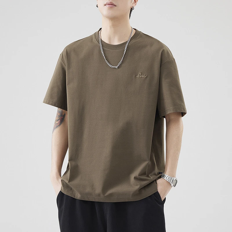 2025 Summer New Style Combed Cotton Ice Silk Cool Short-sleeved T-shirt Men's Loose Breathable Half-sleeved T-shirt American Casual T-shirt