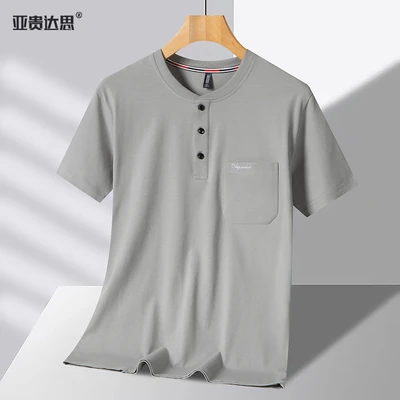 2026 cotton Henley collar light gray