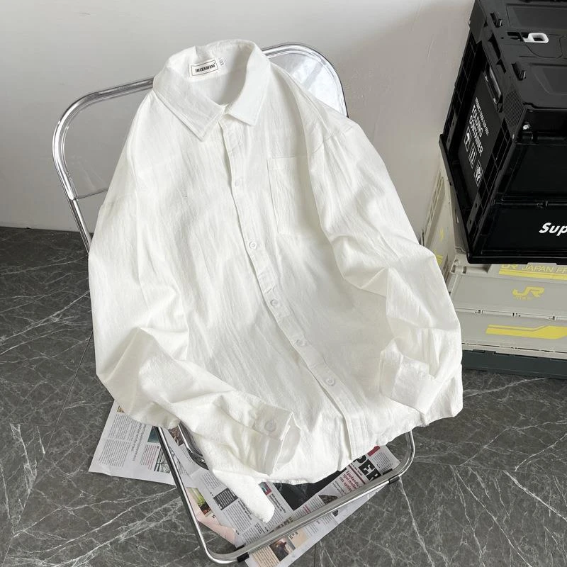 2025 Japanese Style Cool Shirt for Men, Long-Sleeved Hong Kong Style Trendy Loose Casual Jacket, Couple's Basic Spring and Autumn Shirt