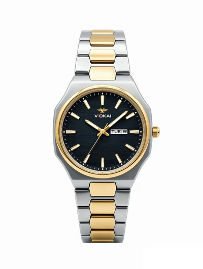 Model B, two-tone case, black dial