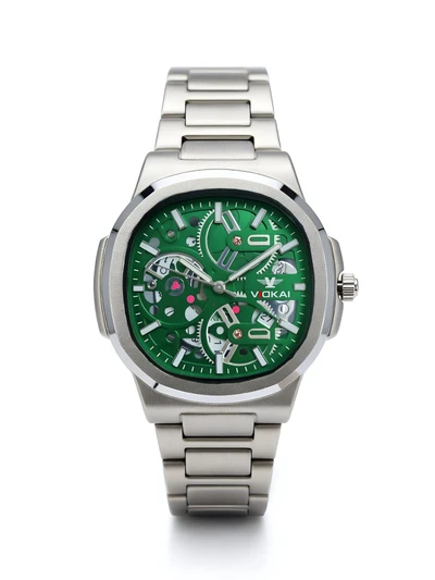 White case, green dial